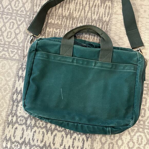 Lands End USA Green Canvas Square Rigger Travel Messenger Satchel Bag Vintage - Picture 6 of 12
